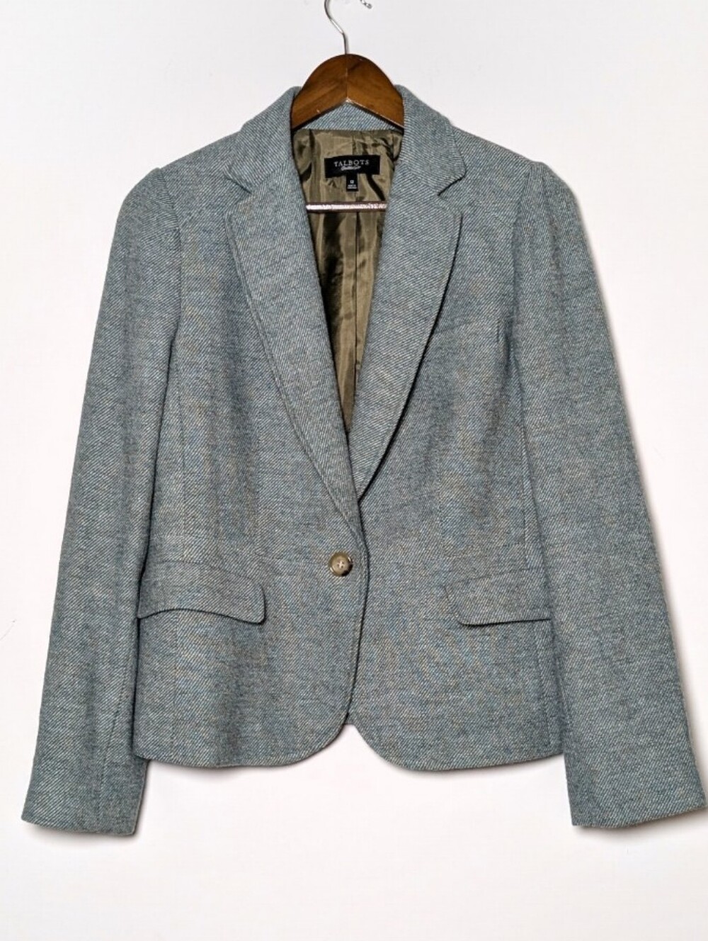 Talbots Women's Teal Green Herringbone Wool Blend Blazer 12